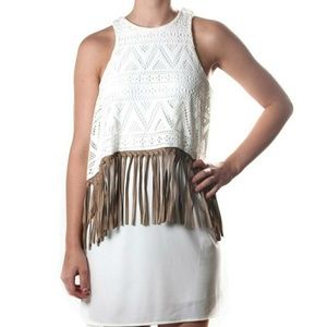 Judith March Off-White Sleeveless Fringe Dress, L